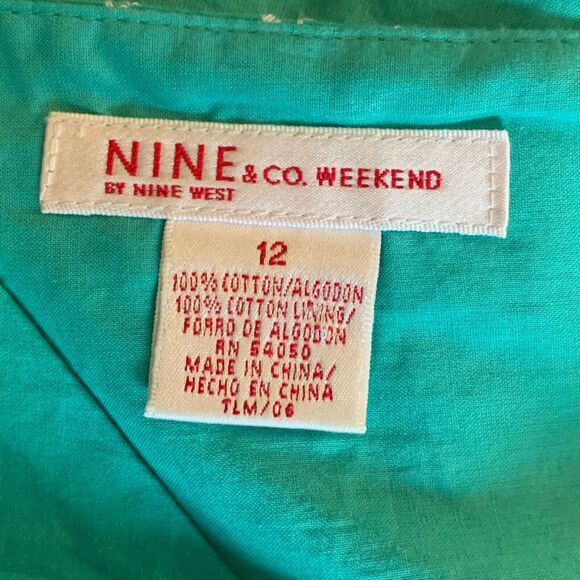 Nine West Weekend Sleeveless Teal Aqua Turquoise Eyelet Top Size 12 100% Cotton - Picture 6 of 9